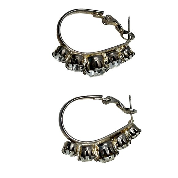 Rhinestone Hoops Large Clear Stones Silver Tone Earrings‎ - Picture 7 of 7